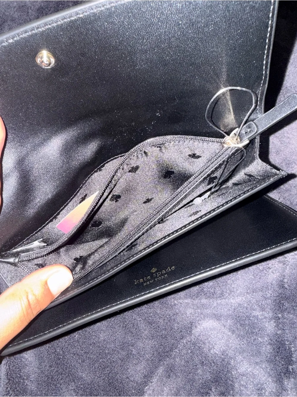 kate spade black pebbled leather continental clutch wallet with gold logo